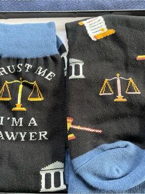 Men's Novelty Lawyer Dress Socks - Black with Blue Accents